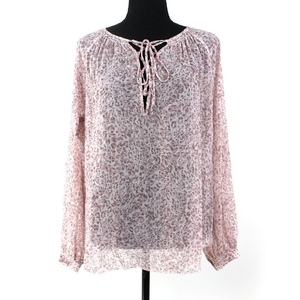 L'AGENCE Long Sleeve Lace-Up Neck Sandalwood Animal Print Blouse NEW NWT XS